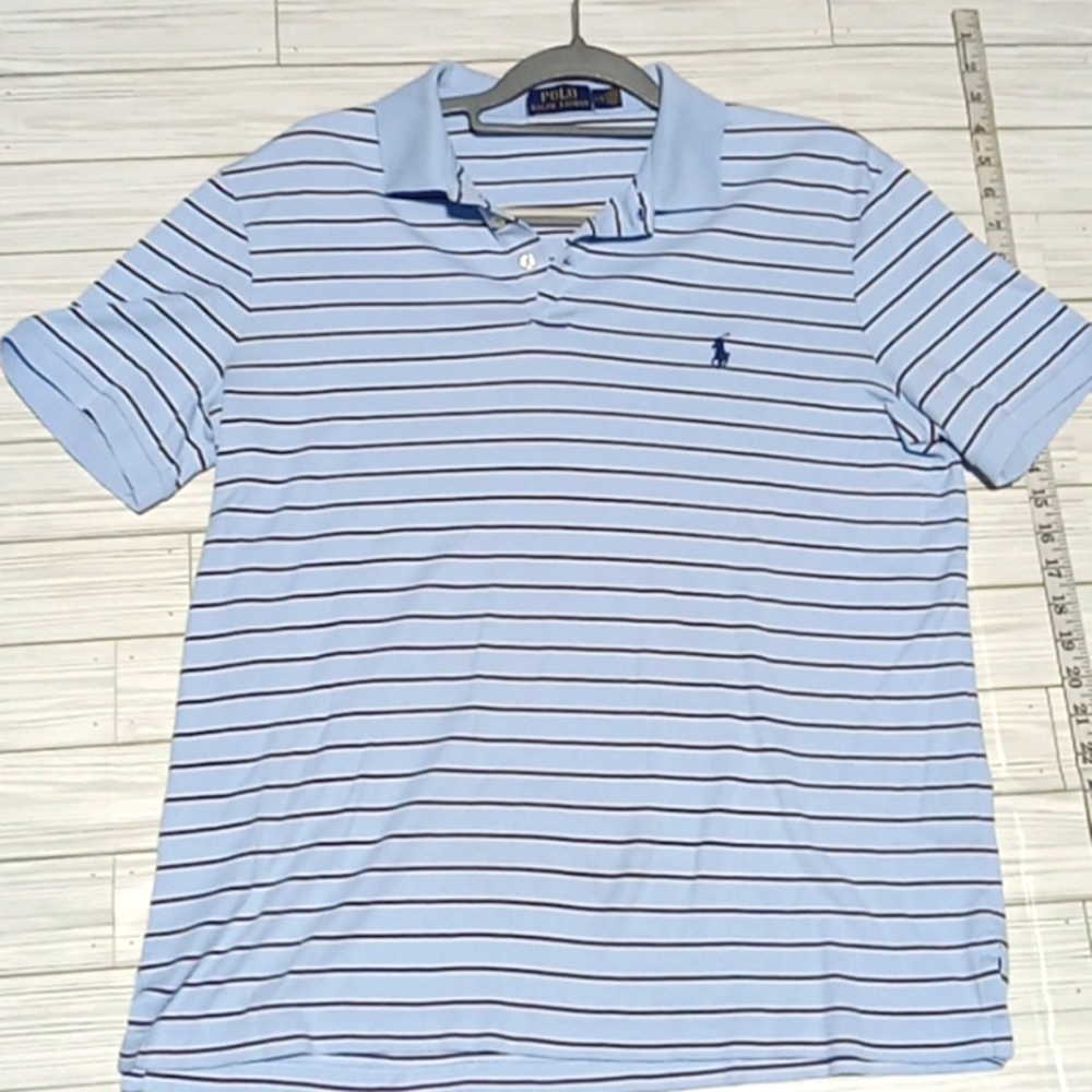 Polo by Ralph Lauren Baby Blue/Navy Striped/Navy Horse Men's Lrg